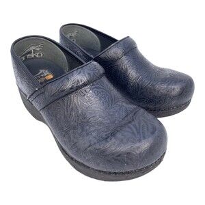 Dansko Women's Size 8.5-9 US Black Floral Tooled Leather Clogs EU Size 39